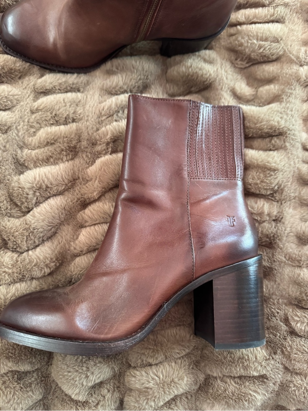 Frye Brown Leather Zip Ankle Boots - Picture 2 of 6